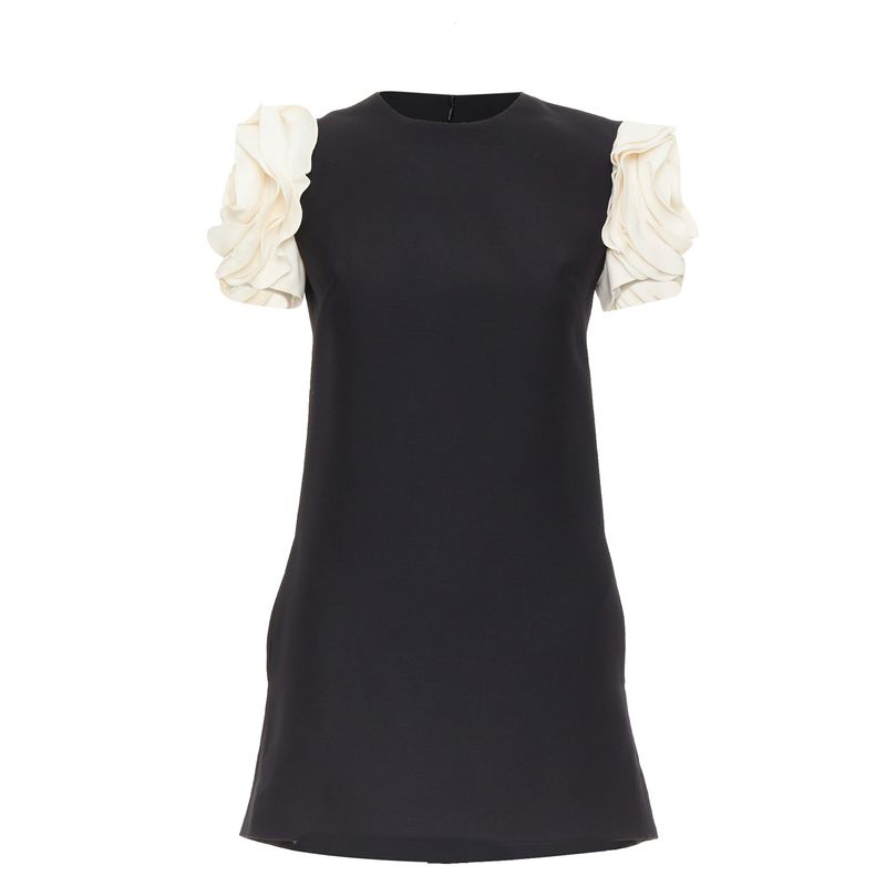 Valentino Crepe Couture Rosette Floral Sleeve Dress